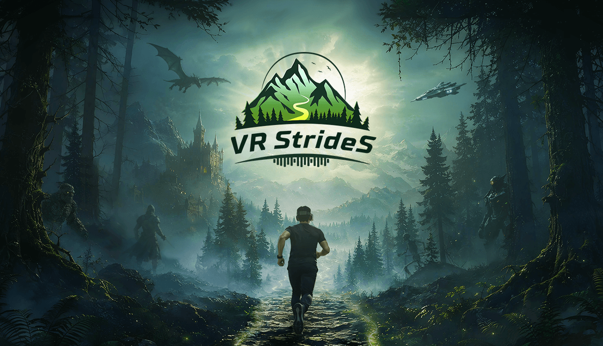 VR StrideS Steam main capsule artwork with the logo over trail artwork.