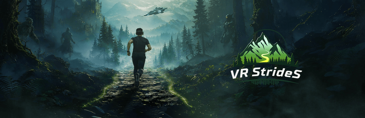 A wide VR StrideS banner showing the trail artwork with the logo.