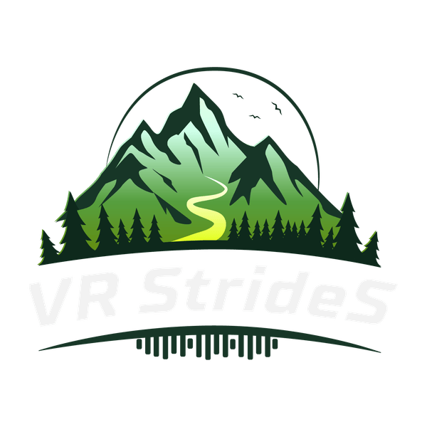 The VR StrideS logo in full colour on a dark background.